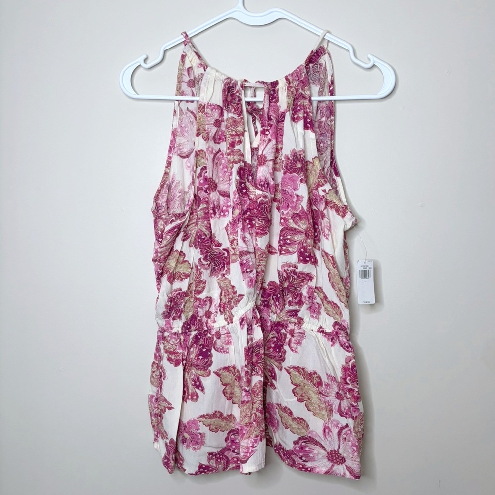 Old Navy Pink Floral Sleeveless Halter Top New Elastic Waist Peplum Blouse Rayon